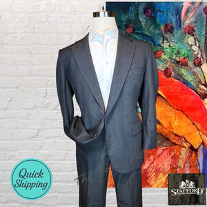 Stafford 46R 32x28 Charcoal Gray Stripe Suit Unconstructed Partial Lining USA